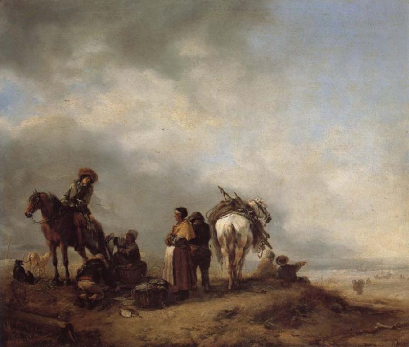 Philips Wouwerman A View on a Seashore with Fishwives Offering Fish to a Horseman Germany oil painting art